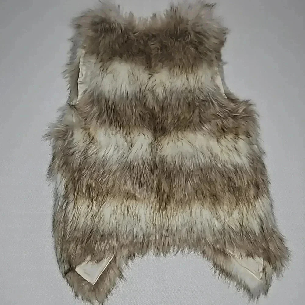 Skies Are Blue Faux Fur Vest Cream & Brown Women's XS - Picture 14 of 16